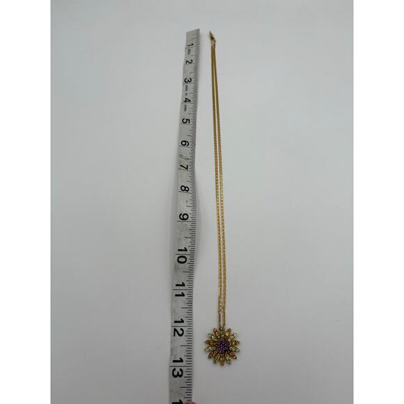 Vintage 14K Gold Chain w/ Amethyst Peridot Citrine Flower 10K Pendant Necklace - Picture 5 of 5